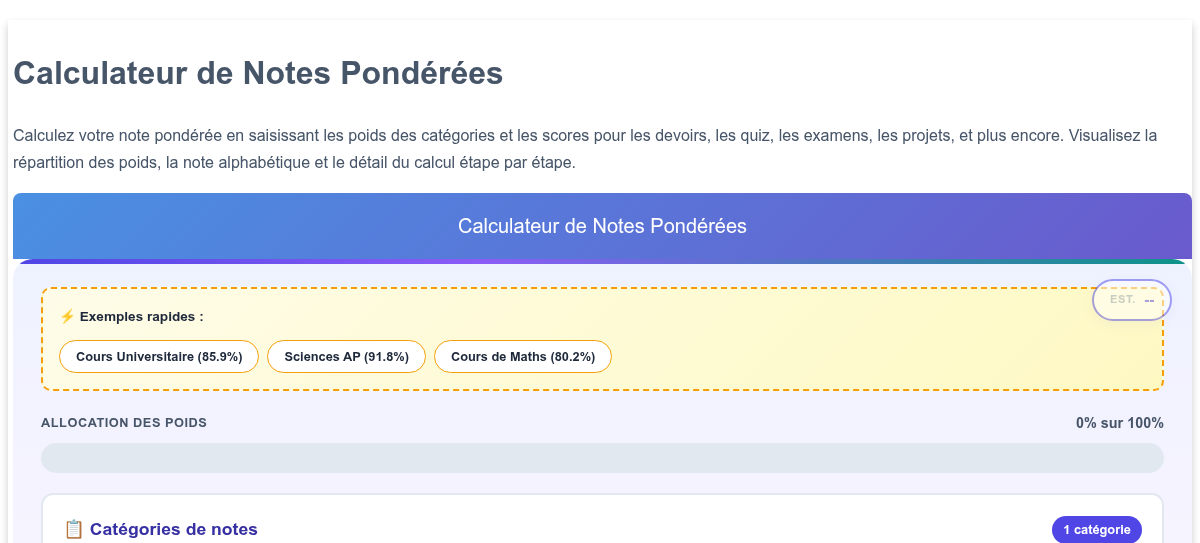 Calculateur de Notes Pondérées - Calculer la Note Finale avec Pondérations