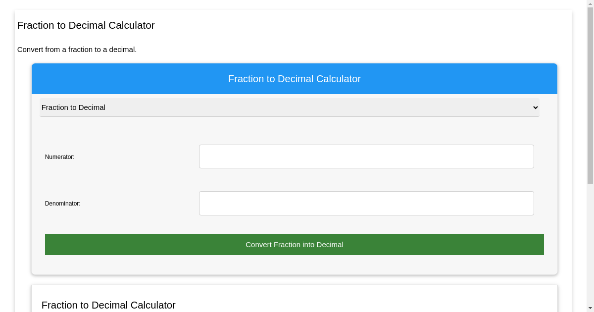 Fraction to Decimal Calculator Convert from a Fraction to a Decimal