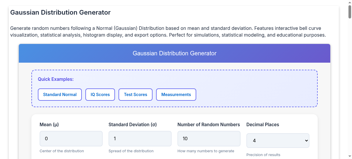 Gaussian Distribution Generator - Normal Distribution Random Number ...