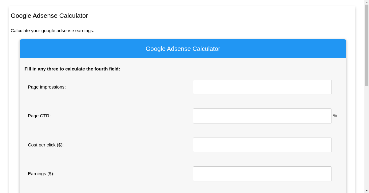 Google Adsense Calculator