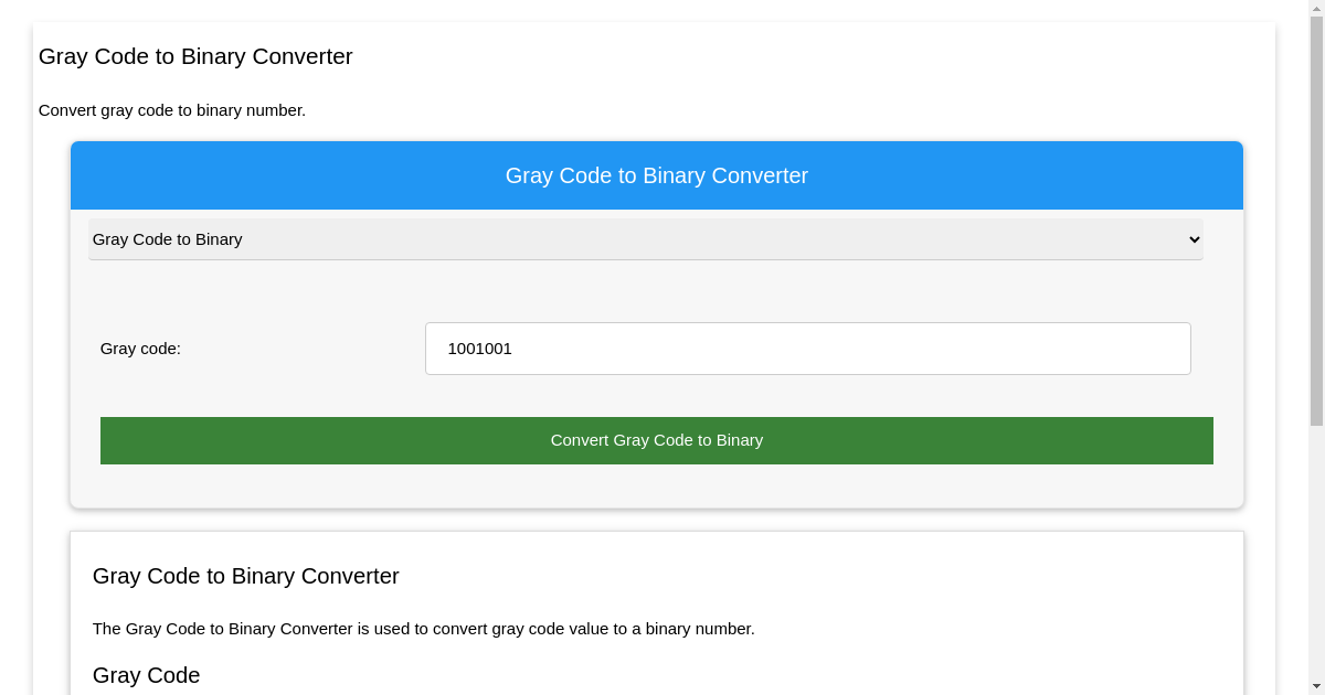 Gray Code To Binary Converter