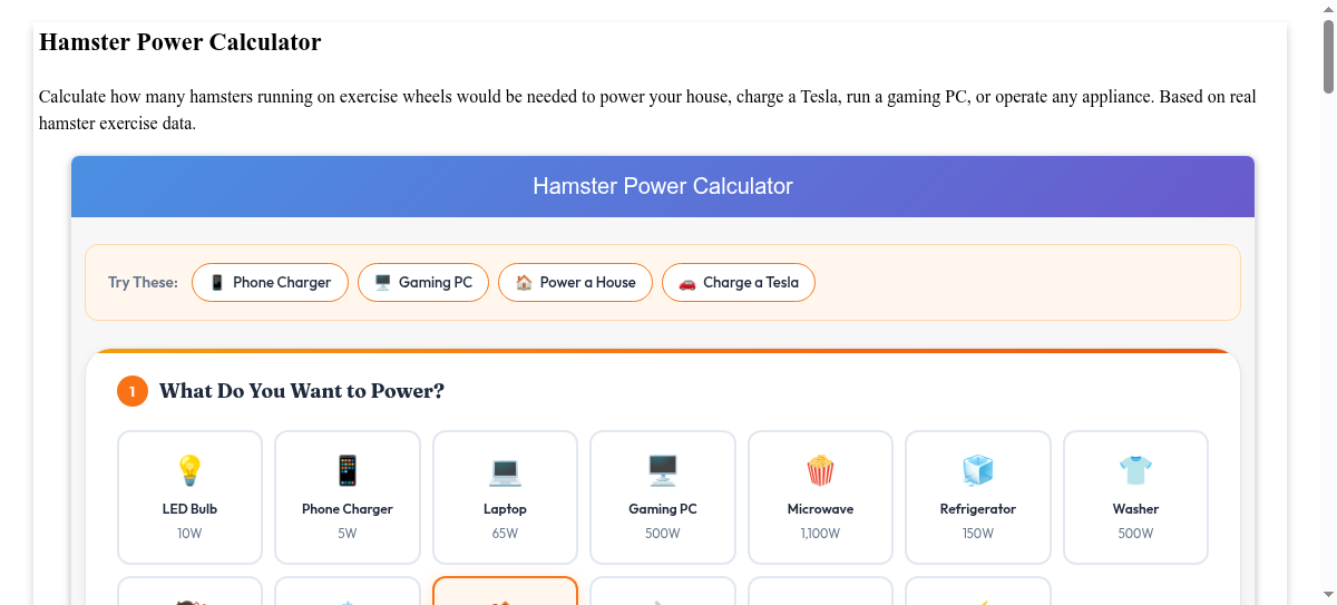 Hamster Power Calculator - How Many Hamsters to Power Your Home?