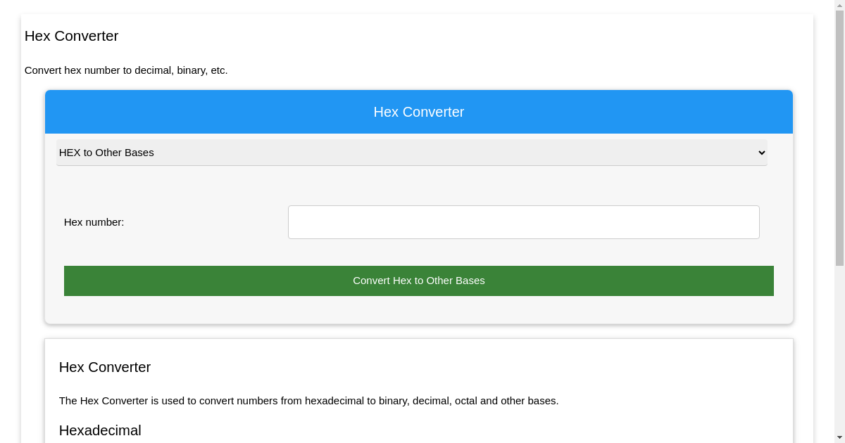 Hex Converter - Convert Hexadecimal to Binary, Decimal, Octal and Other ...