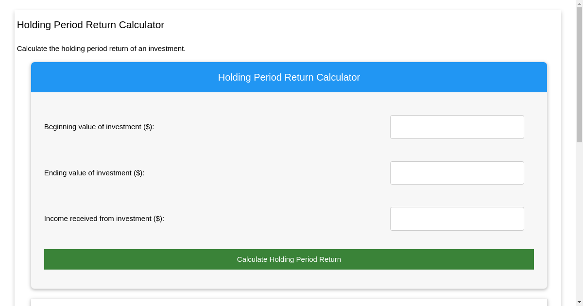 Holding Period Return Calculator