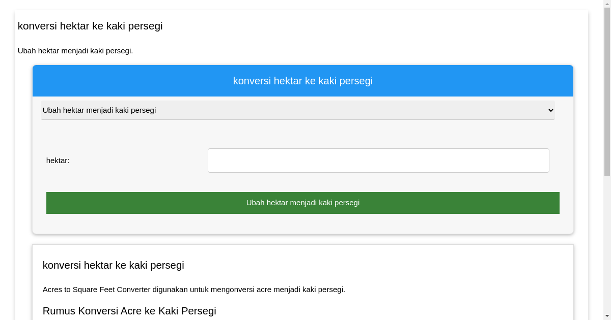 konversi hektar ke kaki persegi
