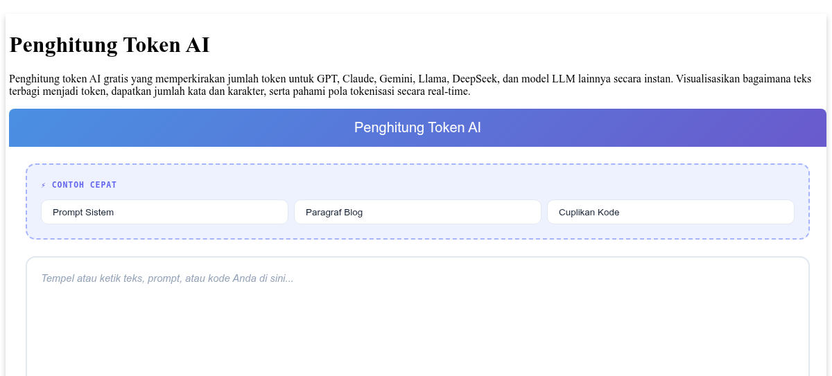 Penghitung Token AI - Hitung Token untuk GPT, Claude, Gemini & Lainnya ...