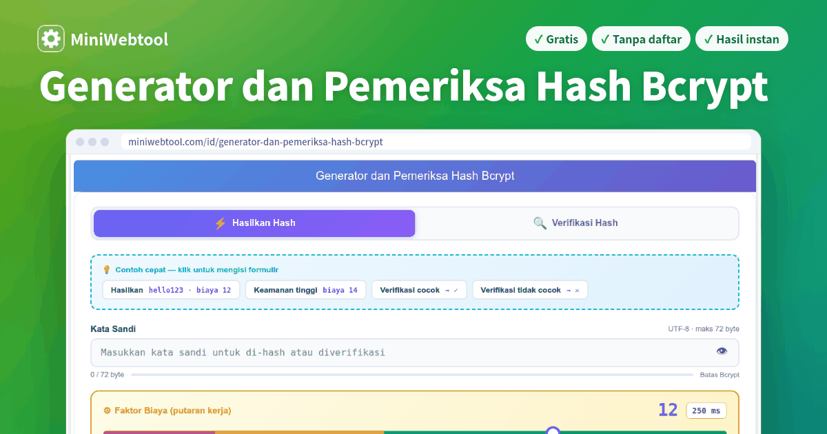 Generator dan Pemeriksa Hash Bcrypt - Alat Hash Kata Sandi Online ...