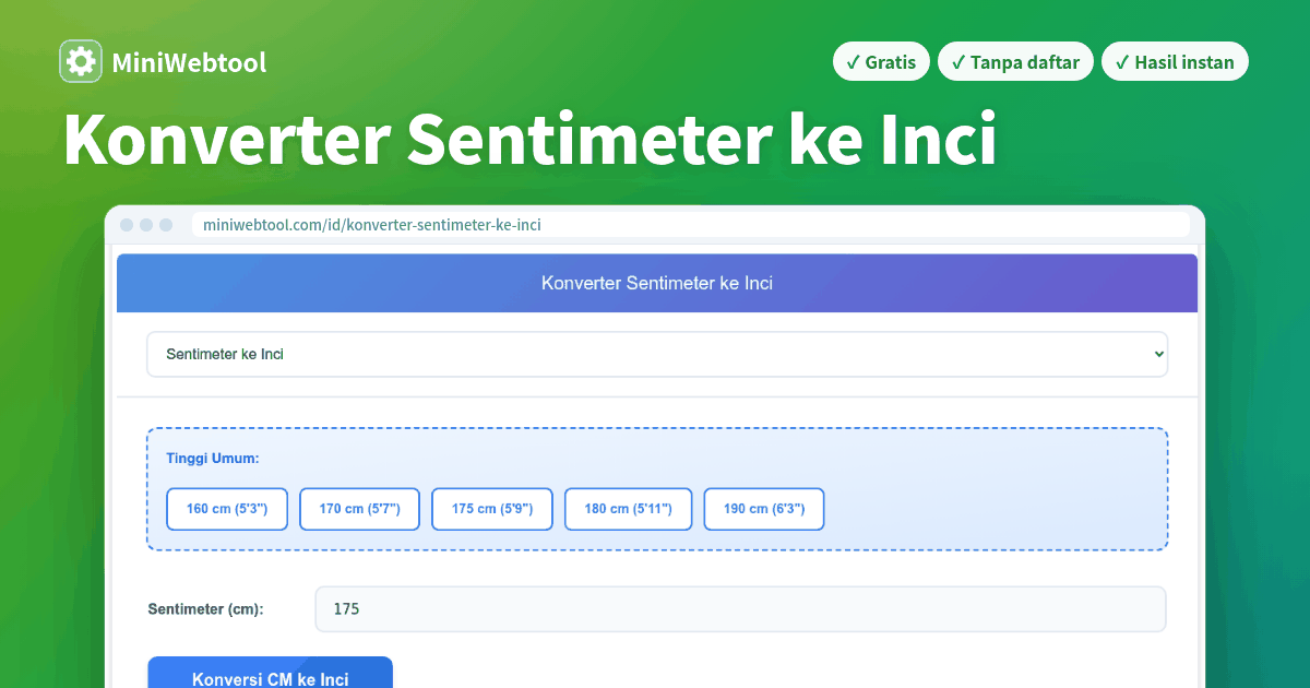 Konverter Sentimeter ke Inci - Konversi Sentimeter ke Inci Online