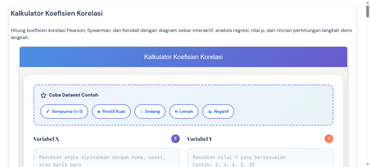 Kalkulator Koefisien Korelasi - Pearson, Spearman & Kendall dengan ...