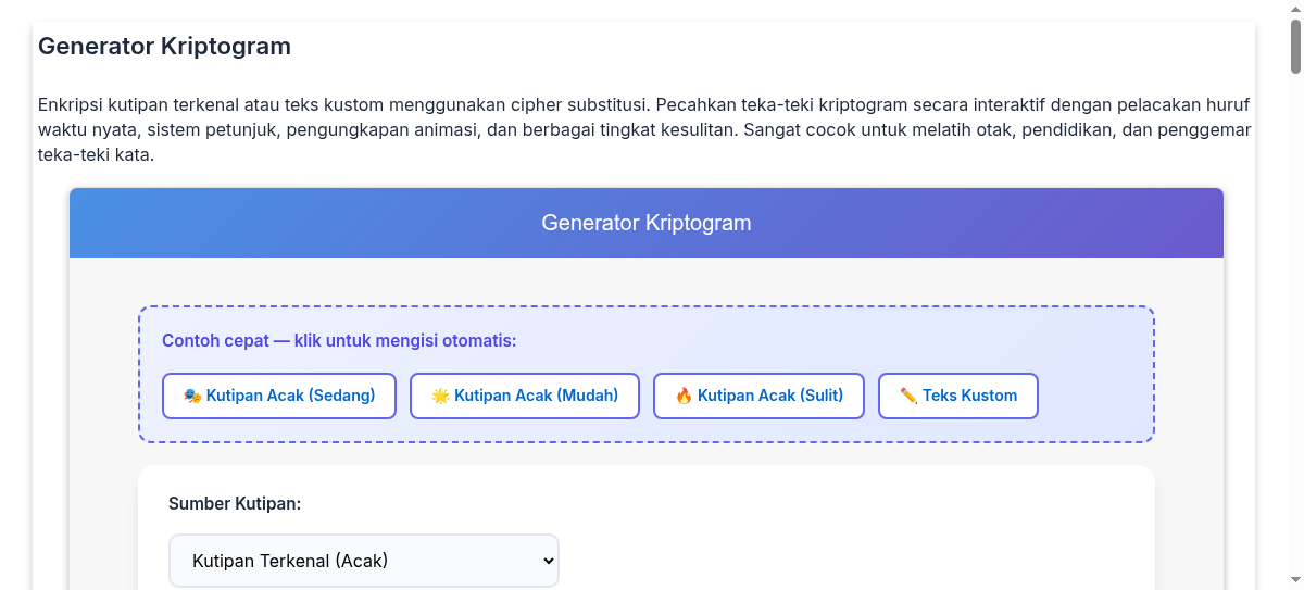 Generator Kriptogram Online - Pembuat Teka-teki Cipher Substitusi ...