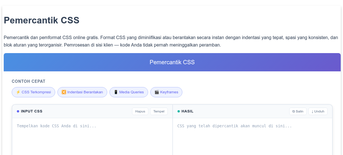 Pemercantik CSS - Format & Percantik Kode CSS Online Gratis