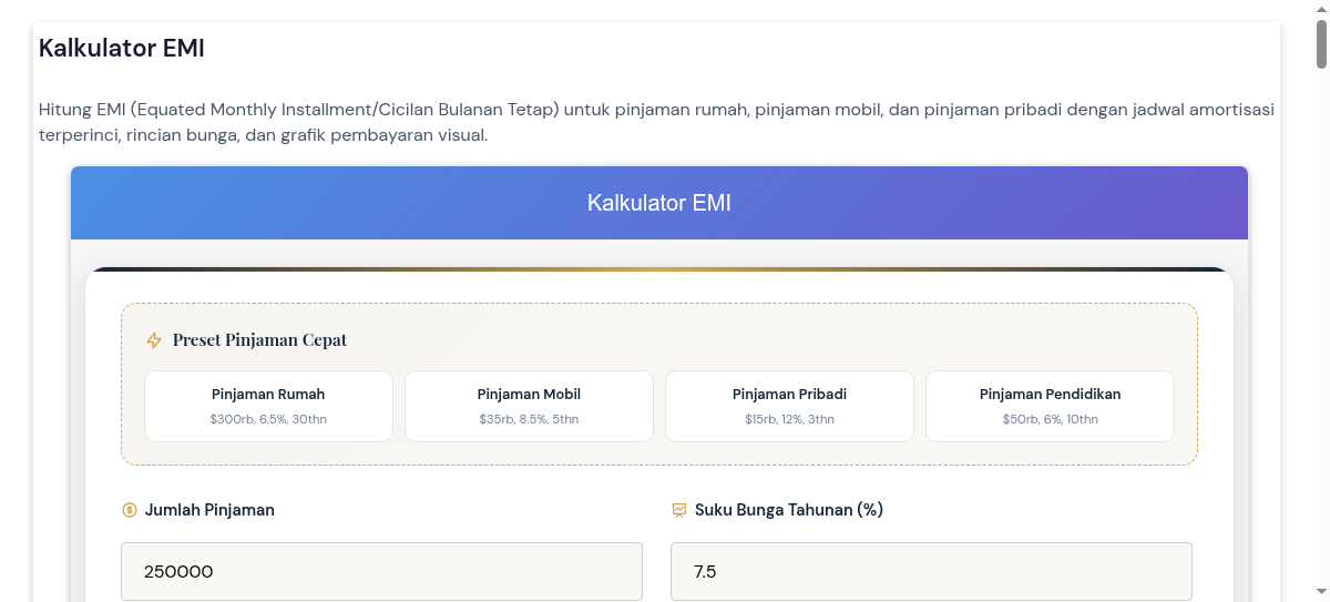 Kalkulator EMI - Kalkulator Cicilan Bulanan Tetap dengan Jadwal Amortisasi