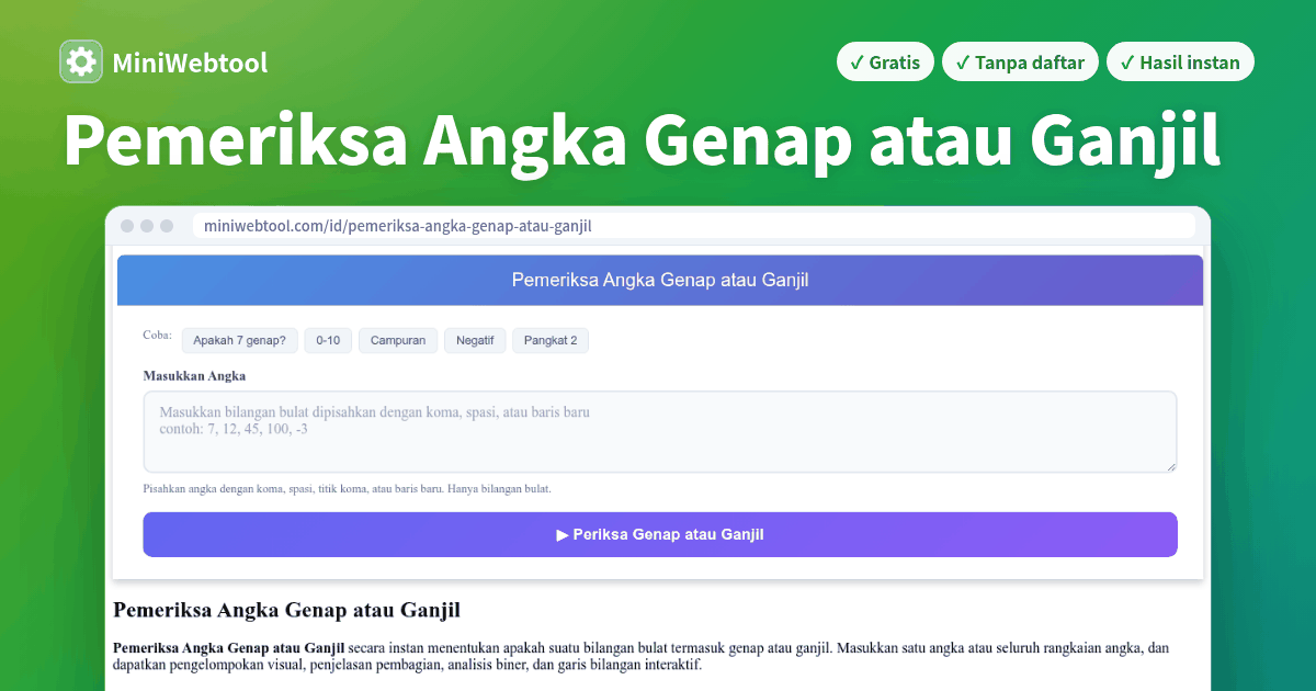 Number Genap Pemeriksa Angka Genap atau Ganjil - Cek Banyak Angka Secara Instan