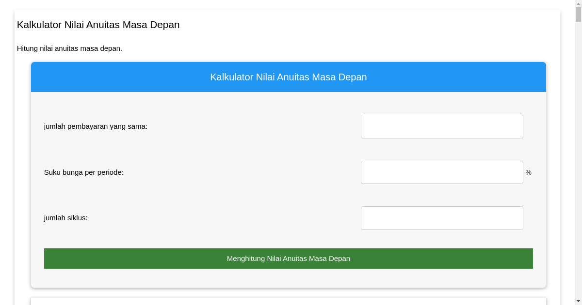 Kalkulator Nilai Anuitas Masa Depan