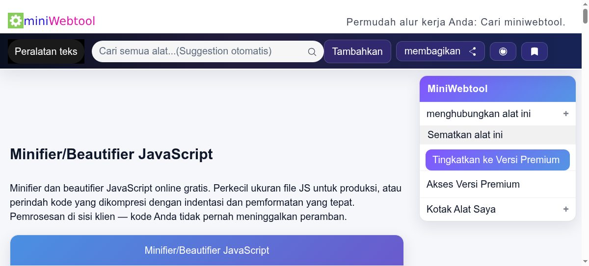 Minifier & Beautifier JavaScript - Perkecil atau Perindah Kode JS Online