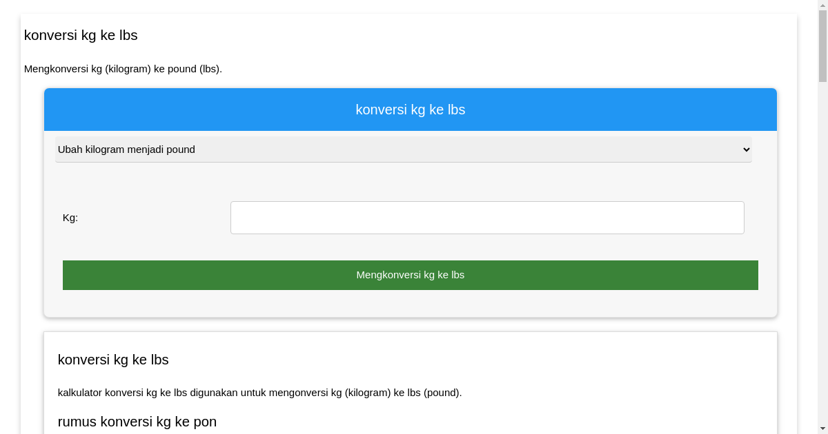 pengonversi kg ke pon ubah kilogram ke pound
