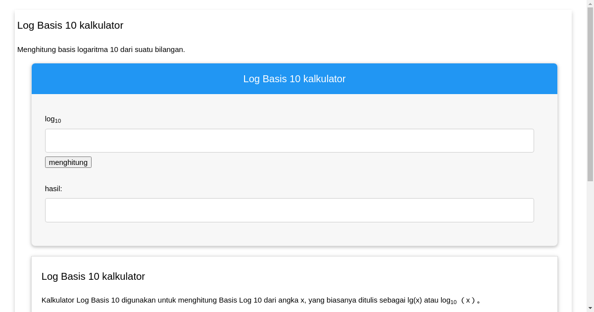 Log Basis 10 kalkulator