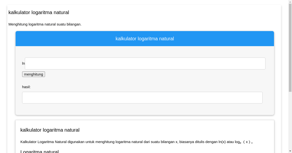 Kalkulator Logaritma Natural