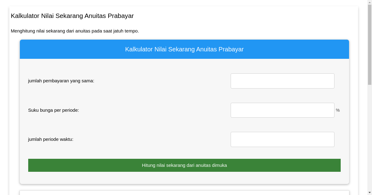 Kalkulator Nilai Sekarang Anuitas Prabayar