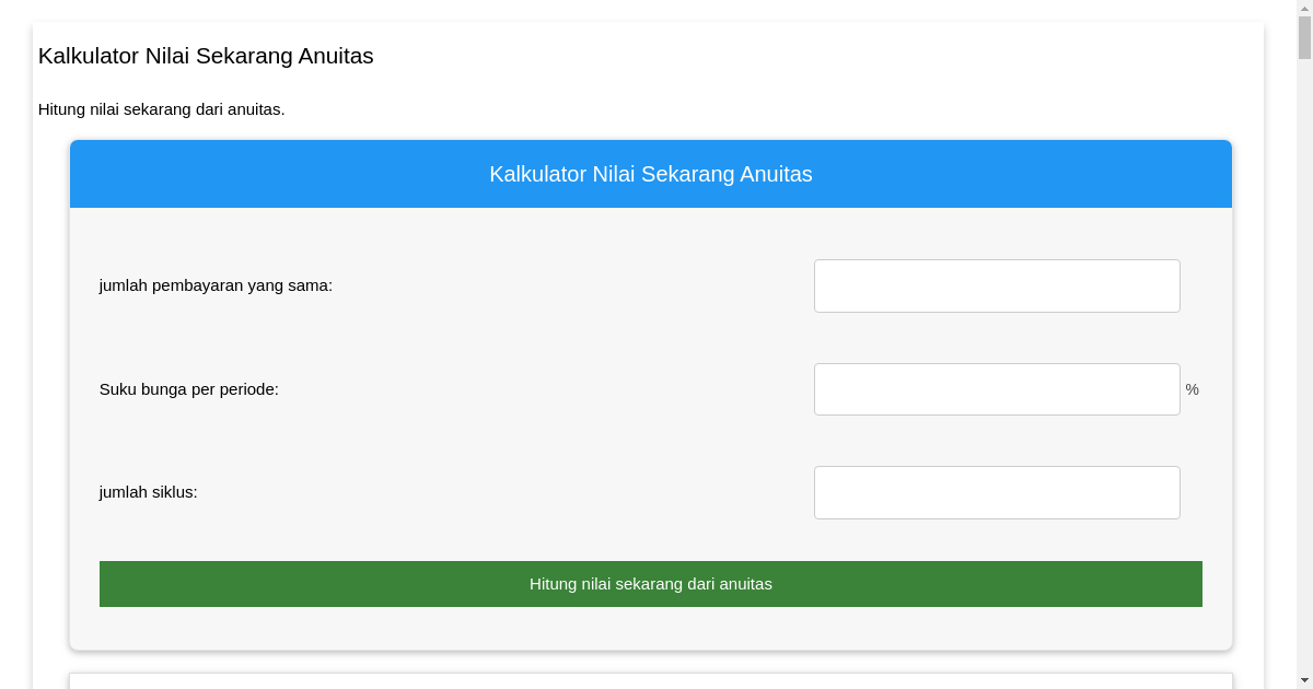 Kalkulator Nilai Sekarang Anuitas