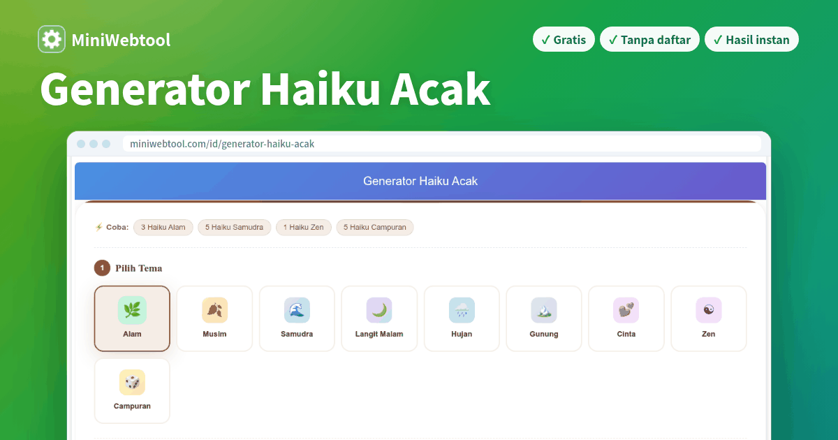 Acak Generator Haiku Acak - Buat Puisi 5-7-5 Indah Secara Instan