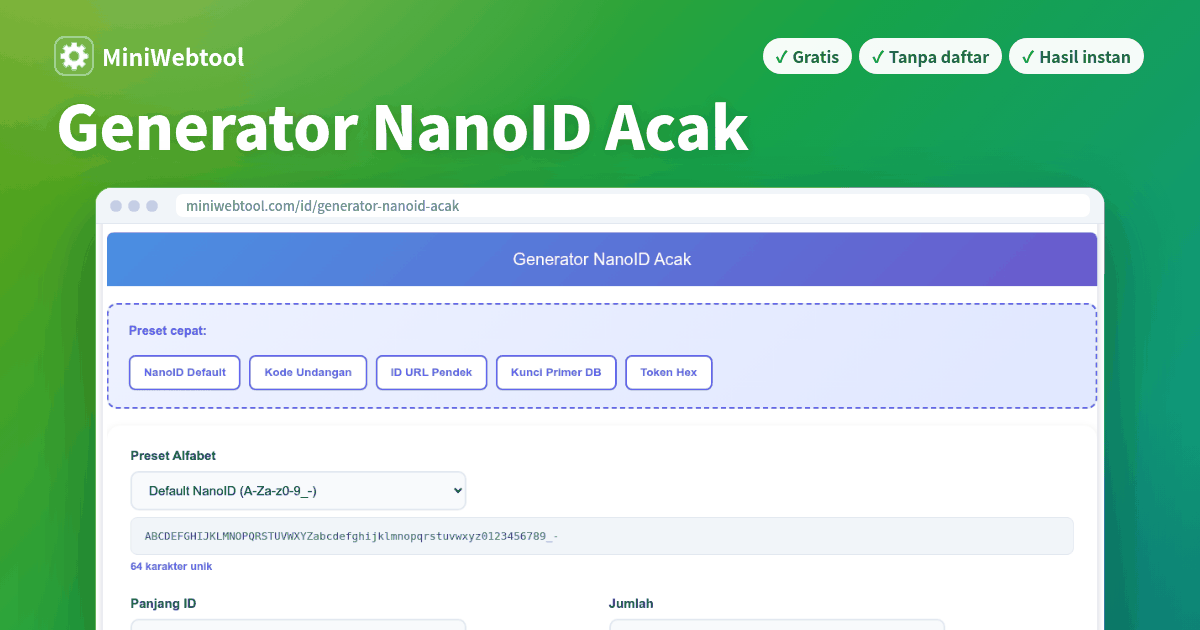 Generator NanoID Acak - Buat ID Unik yang Aman dan Ramah URL Secara Online