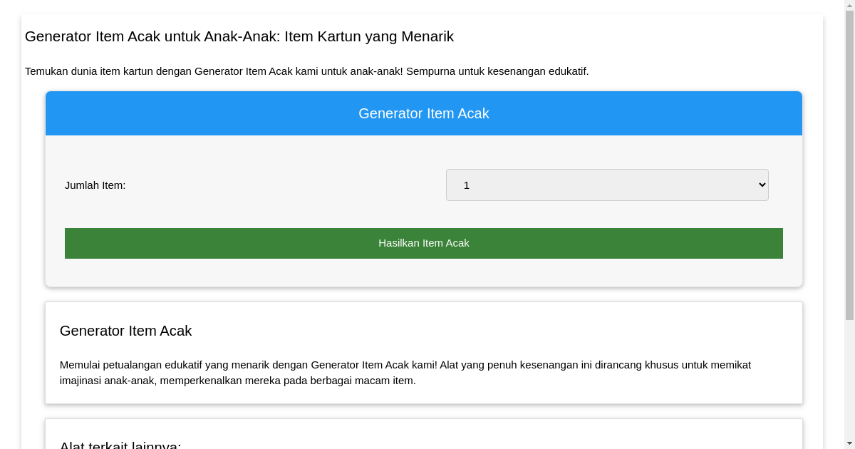 Generator Item Acak untuk Anak-Anak: Item Kartun yang Menarik