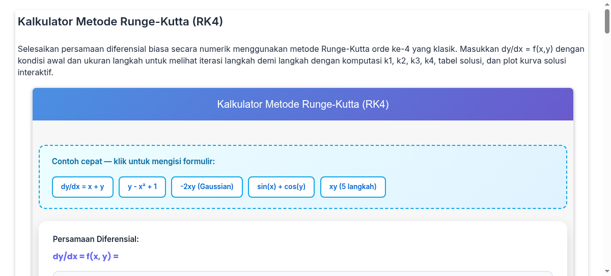 Kalkulator Metode Runge-Kutta (RK4) - Selesaikan PDB Langkah demi ...