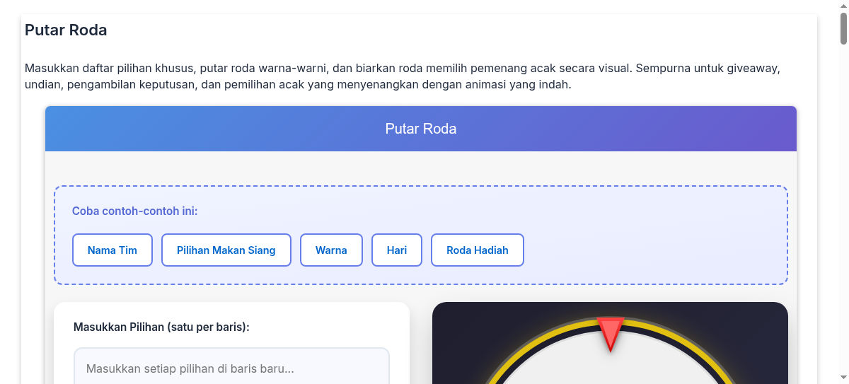 Putar Roda - Pengambil Keputusan Acak Online dengan Animasi Roda ...