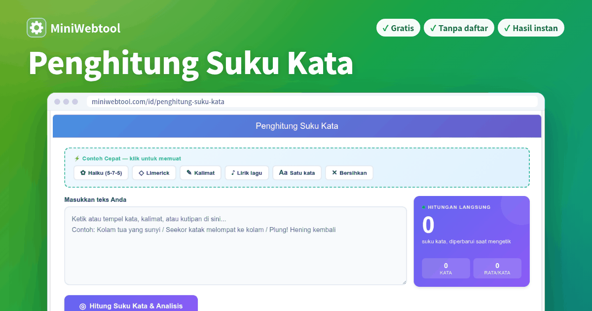 Kata Rincian Penghitung Suku Kata - Hitung Suku Kata dalam Kata & Kalimat dengan ...