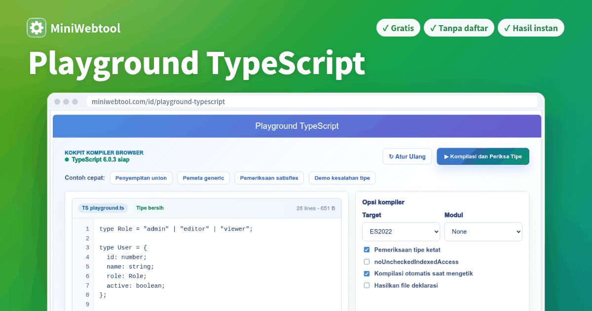 Playground TypeScript - Kompilator TypeScript Online dengan Pemeriksaan ...
