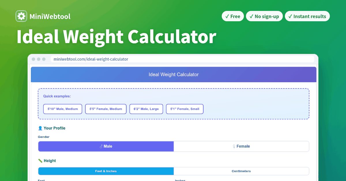 Hamwi Method Formula Ideal Weight Calculator - Devine, Robinson, Miller & Hamwi Formulas