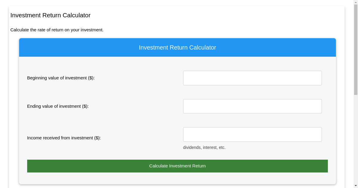 Investment Return Calculator