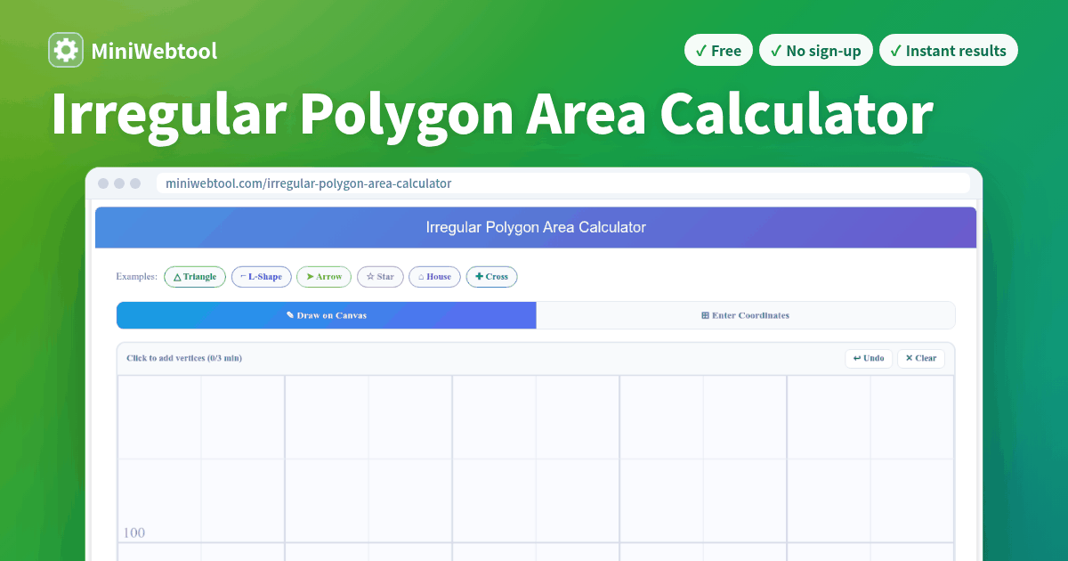 Irregular Polygon Area Calculator - Shoelace Formula with Interactive ...