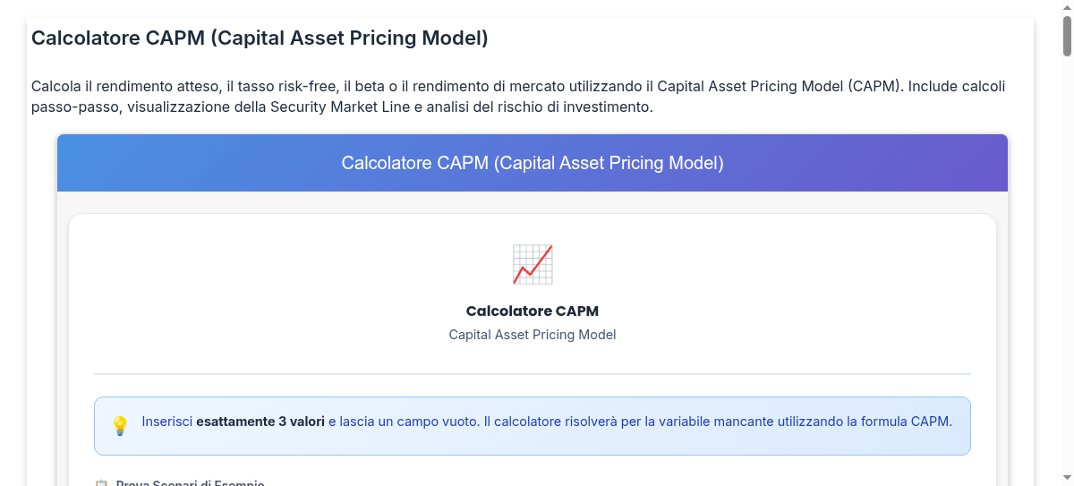 Calcolatore CAPM - Capital Asset Pricing Model con Analisi del Rischio ...