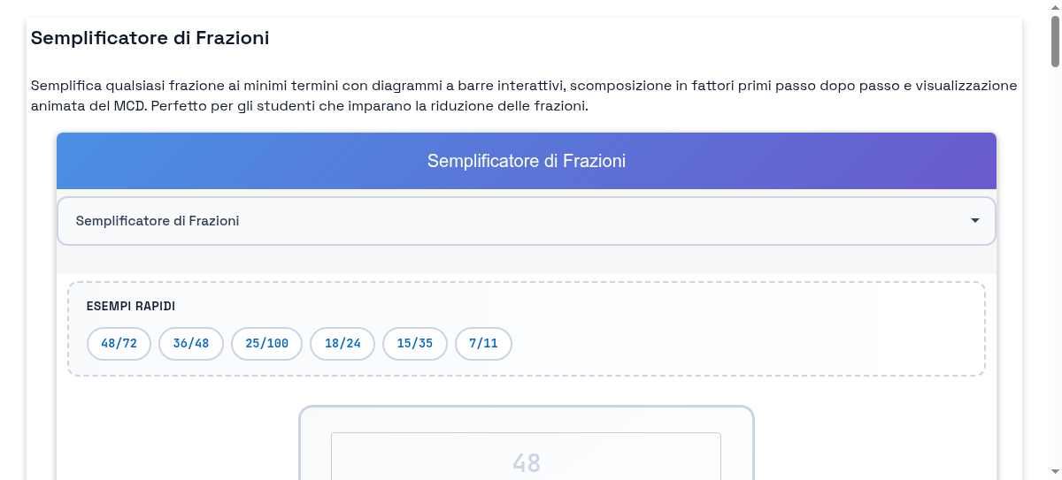 Semplificatore di Frazioni - Riduci le frazioni ai minimi termini con