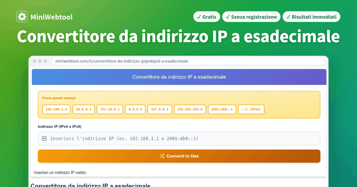 Converting Ip Address Convertitore da indirizzo IP a esadecimale - Da IPv4 e IPv6 a ...