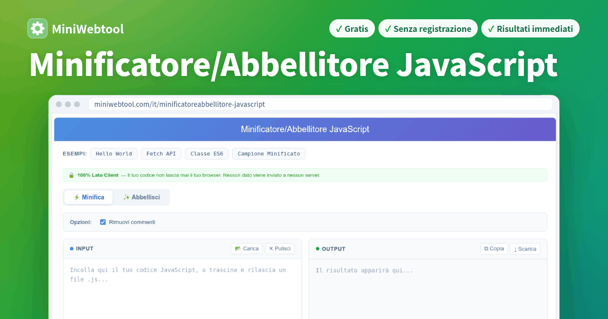 Minificatore e Abbellitore JavaScript - Minifica o Abbellisce il Codice ...