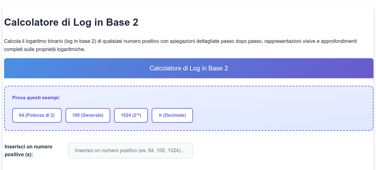 Calcolatore di Log in Base 2 - Calcolatore di Logaritmo Binario con ...