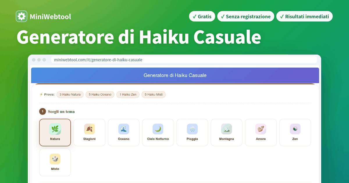 Generatore di Haiku Casuale - Crea bellissime poesie 5-7-5 istantaneamente