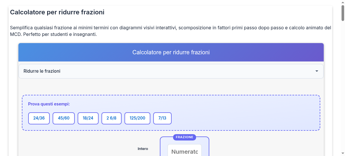 Calcolatore Di Frazioni Ai Minimi Termini