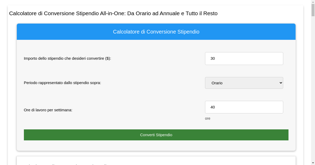 Calcolatore di Conversione Stipendio AllinOne Da Orario ad Annuale e