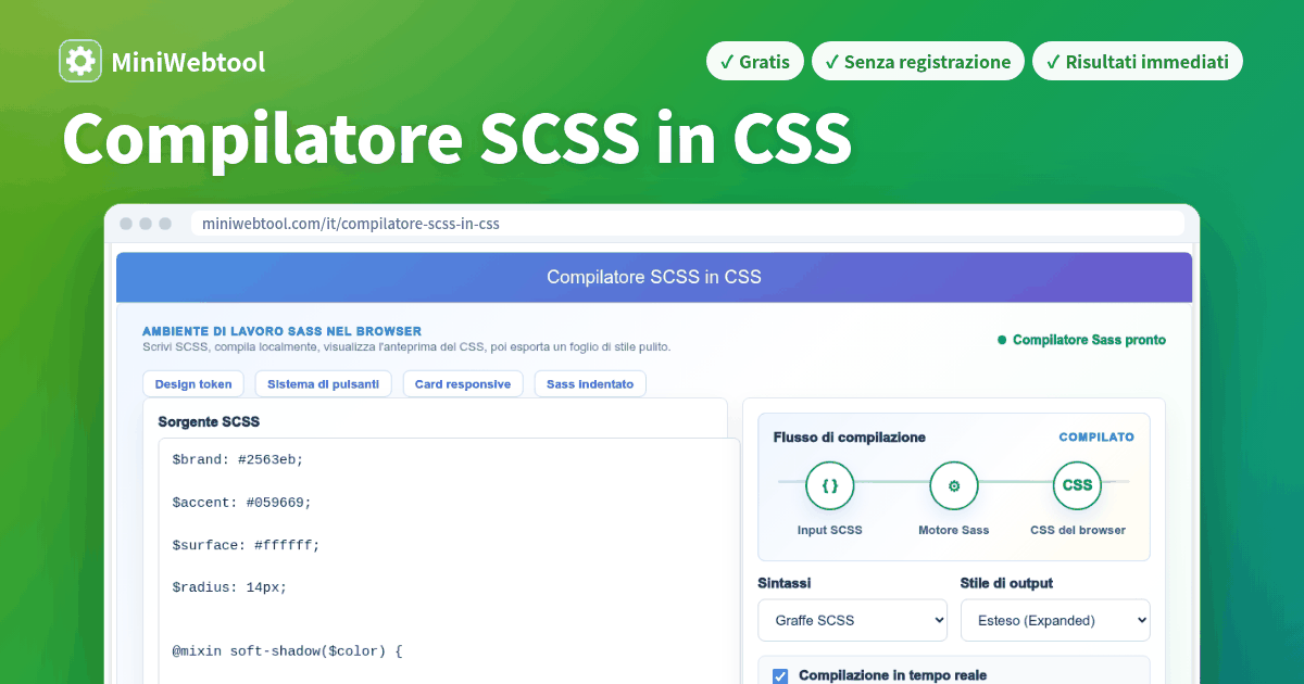 Compilatore SCSS in CSS - Compila Sass SCSS in CSS Online