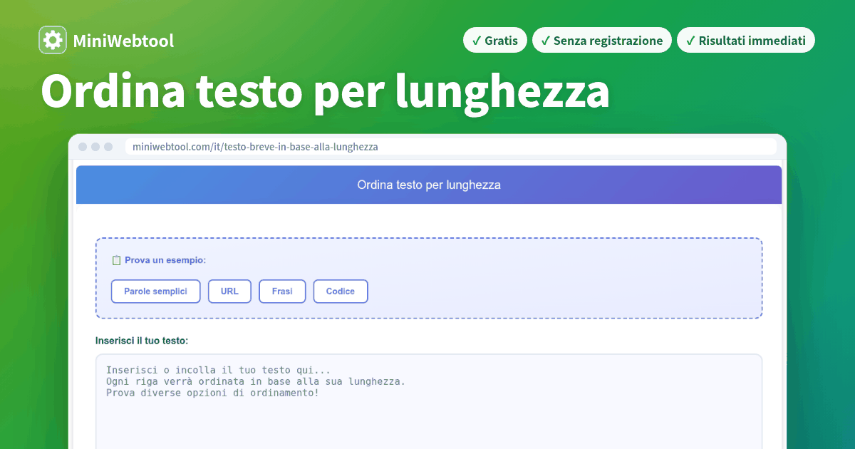 Testo Base Ordina testo per lunghezza Gratis - Dalla più corta