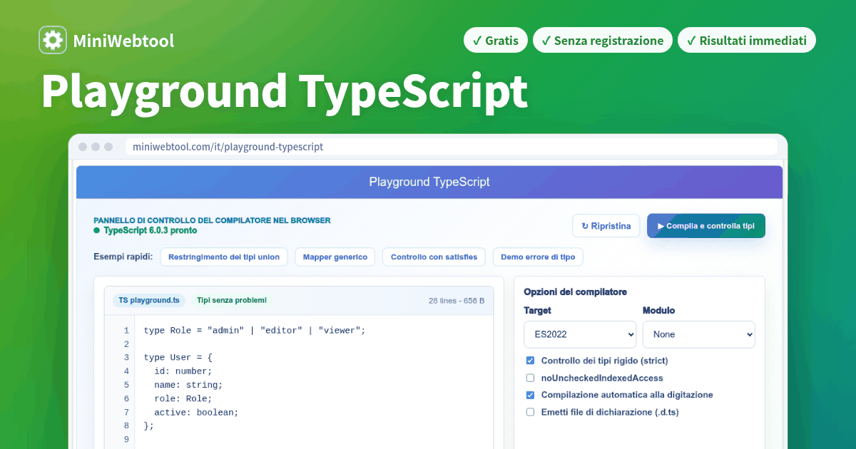 Playground TypeScript - Compilatore TypeScript Online con Controllo dei ...