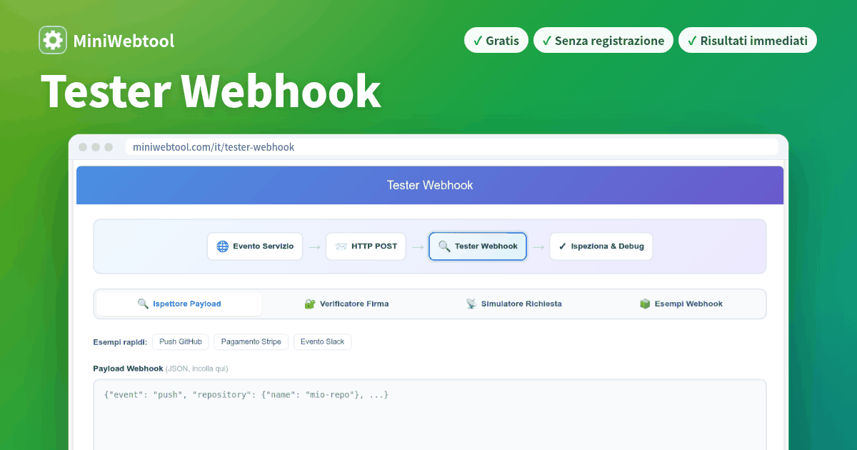 Tester Webhook - Ispeziona, Debugga e Simula i Payload dei Webhook Online