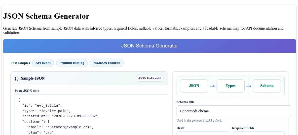 JSON Schema Generator - Create JSON Schema from Sample JSON