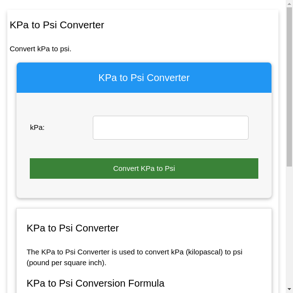 kPa to psi Converter