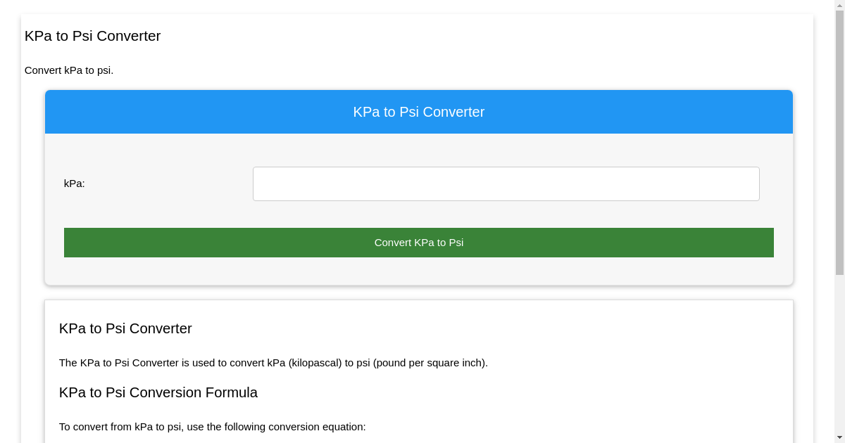 kPa to psi Converter