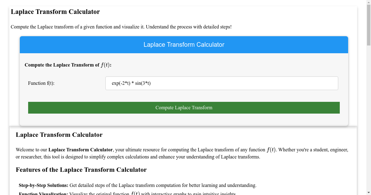 Laplace Transform Calculator with Step-by-Step Solution